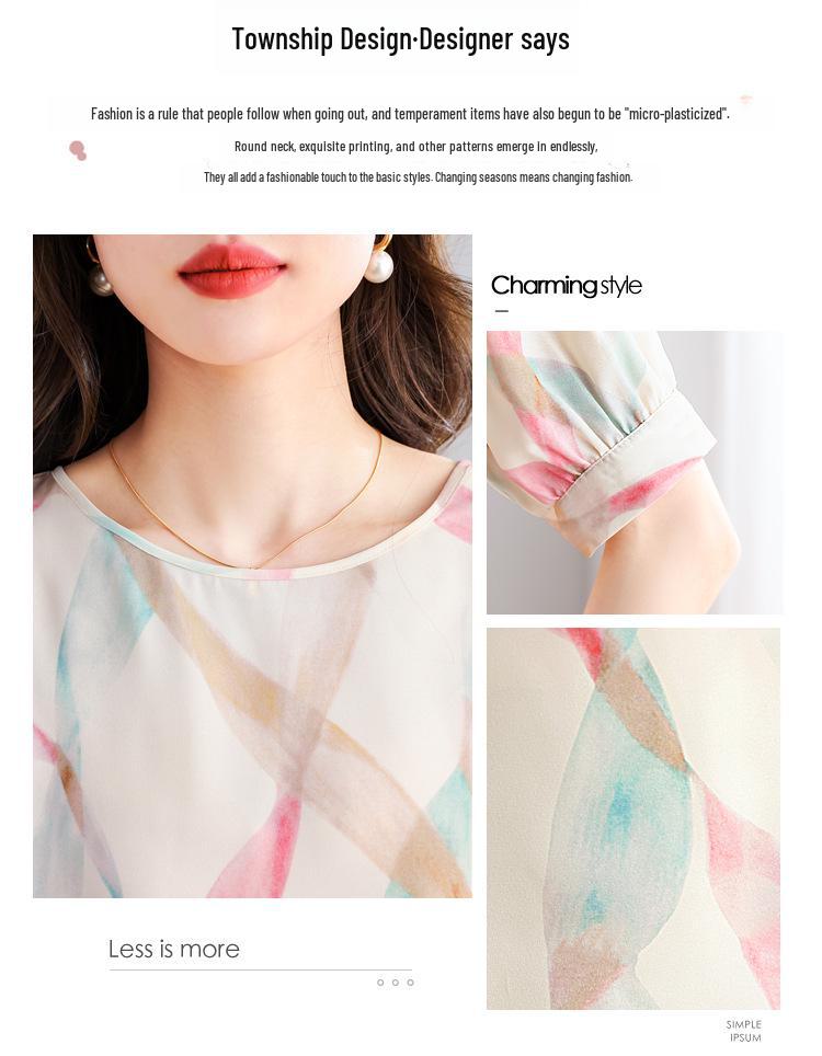 Women's 2025 New Style Contrast Color Chiffon Short-Sleeved Pullover Top