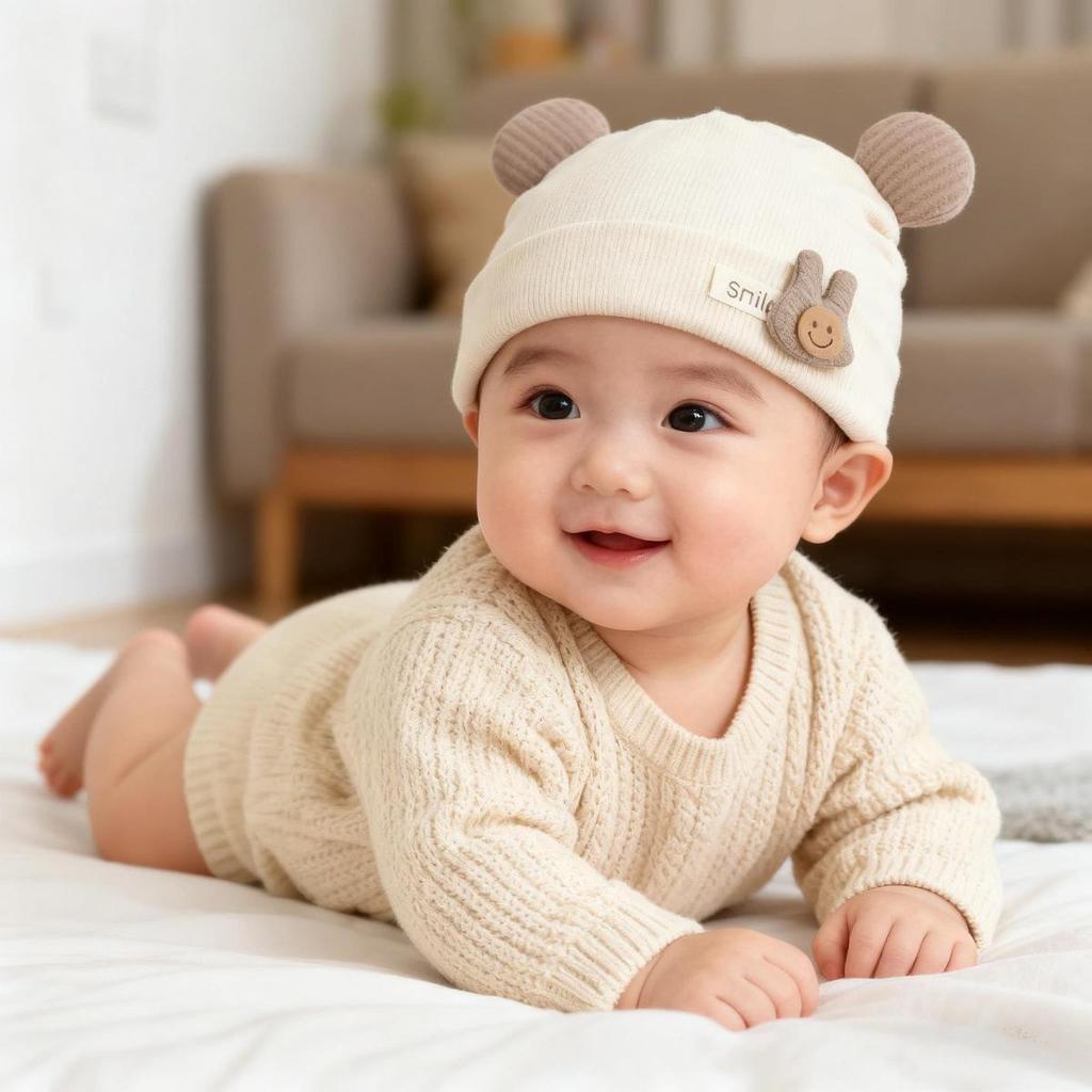 2025 Neuer Stil Niedliche Baby-Mütze für Jungen & Mädchen - Frühling, Herbst, Winter Fontanellen-Schutzmütze