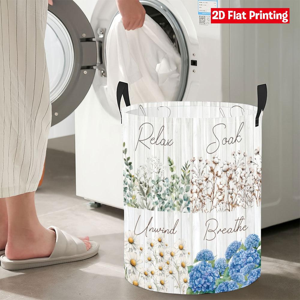 Collapsible Laundry Basket Large Round Waterproof Fabric Hamper Dirty Clothes Storage Bin Toy Organizer with Handles