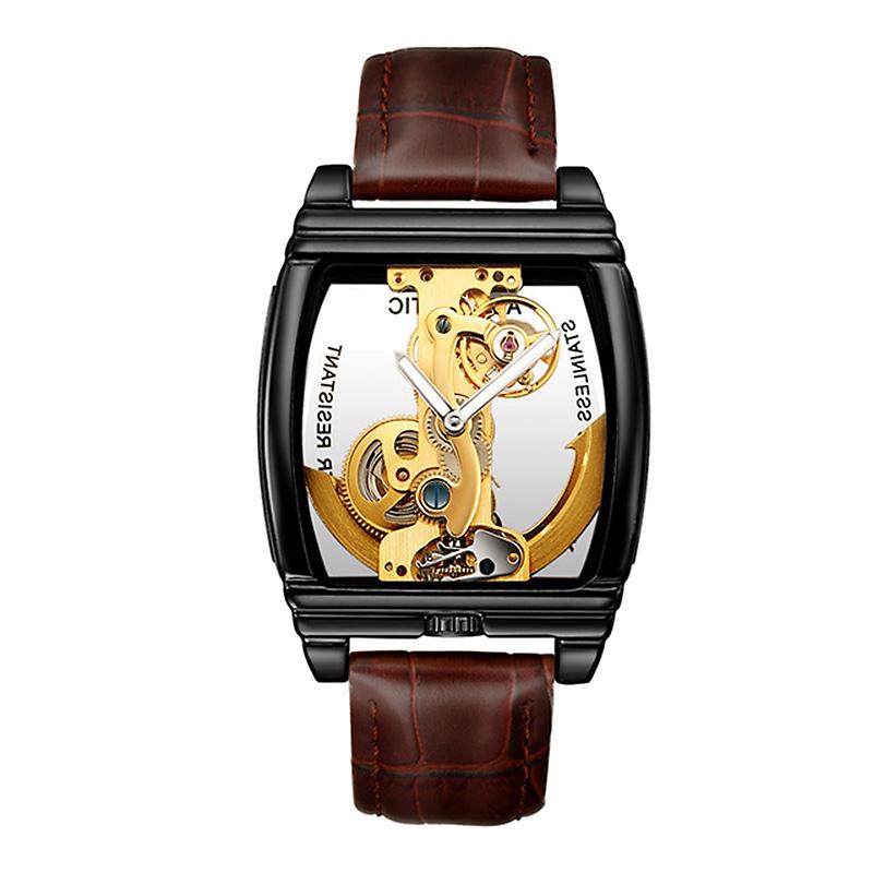 

Роскошные золотые часы Автоматические механические часы Мужские стимпанк кожаные часы чёрный/коричневый