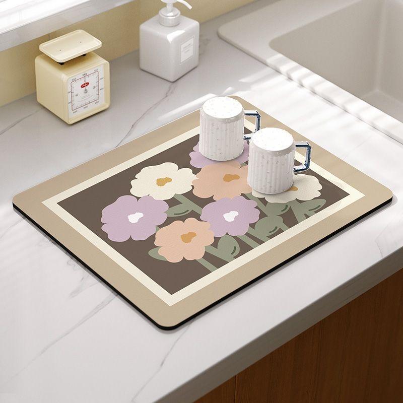 Summer Fruit Flower Kitchen Drainage Mat Retro Style Tableware Drying Mat Absorbent Meal Mat Drainage Tableware Mat Accessories