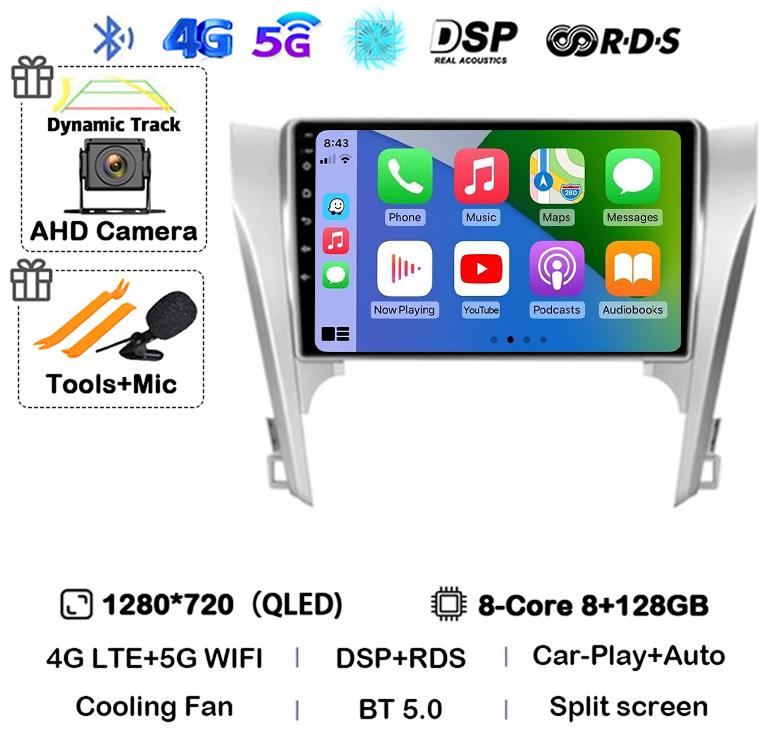 Android 14 Carplay Auto Car Radio For Toyota Camry 7 XV 50 55 2011 2012 2013 2014 Multimedia Video Player Navigation GPS Stereo