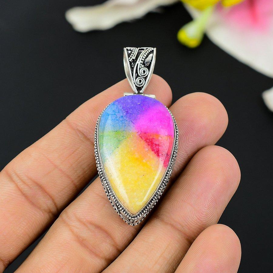 Rainbow Solar Quartz Gemstone 925 Sterling Silver Jewelry Pendant 2.44" KG-152