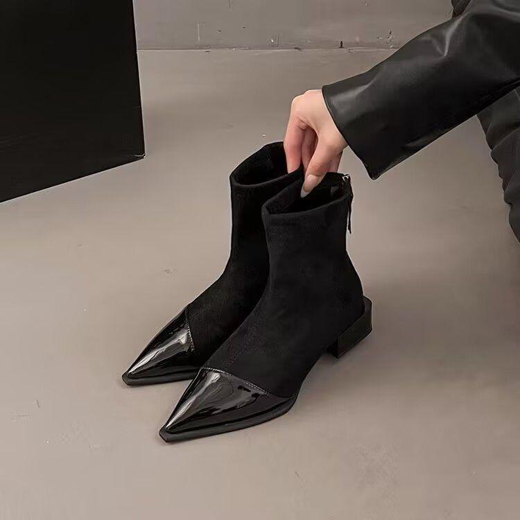 

Women s 2025 Autumn/Winter High-End Korean Style Soft Leather Pointed Toe Ankle Boots 36