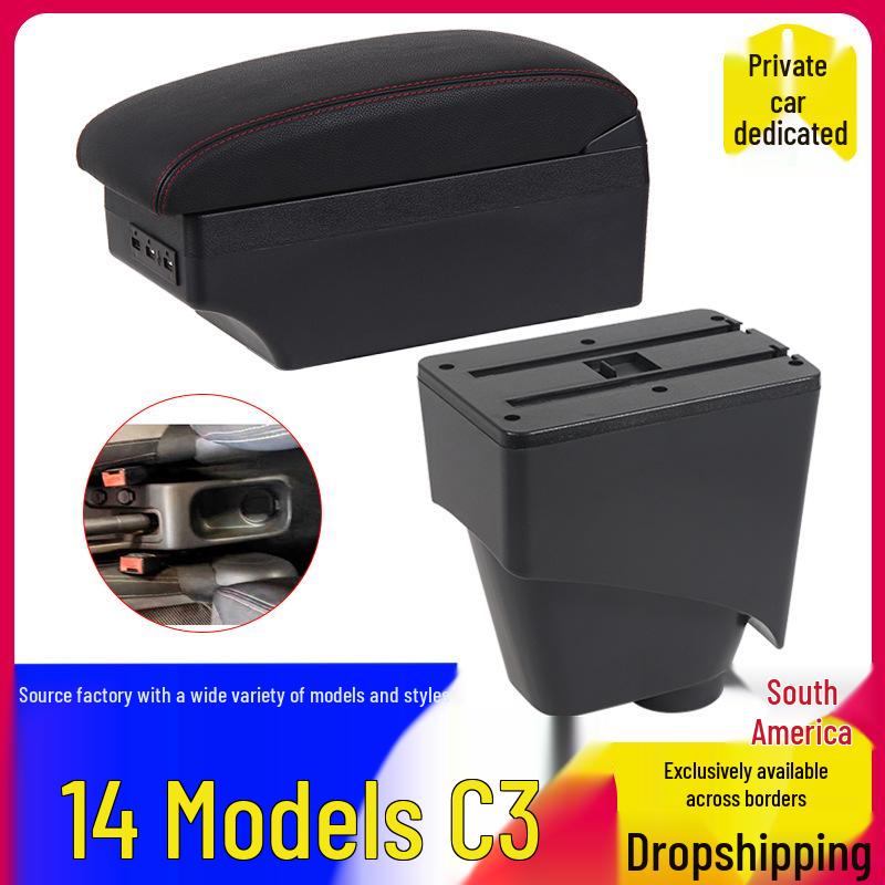 Citroen C3 Armrest Box Center Console: South America Storage Box Modification Accessories
