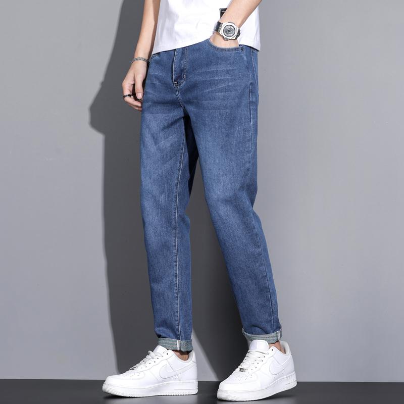 Dobrej Jakości Czarne Szare Niebieskie Obcisłe Dżinsy Męskie Wiosna Lato Slim Fit Dżinsy Denomowe Męskie Bawełniane Elastyczne Spodnie Jeansowe Cowboy LY2301