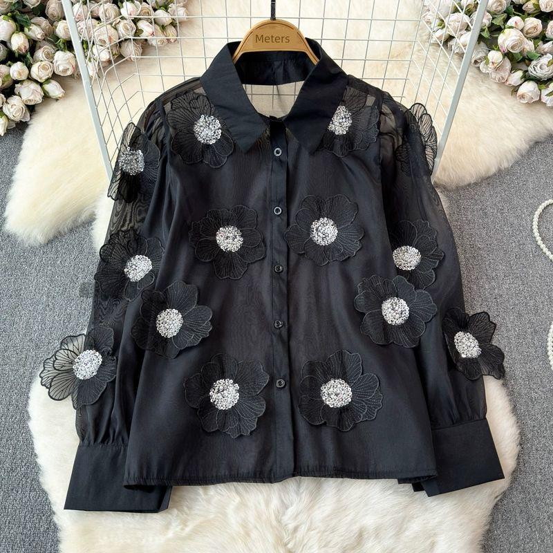 

Стильная нишевая трехмерная белая рубашка на раннюю весну Black One size