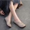 Johnature Retro Genuine Leather Flat Shoes Round Toe Soft Sole Casual Solid Color Women's Slip-on Shoes