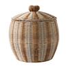 Round Woven Storage Basket with Lid Dust-Resistant for Bedroom Nightstands