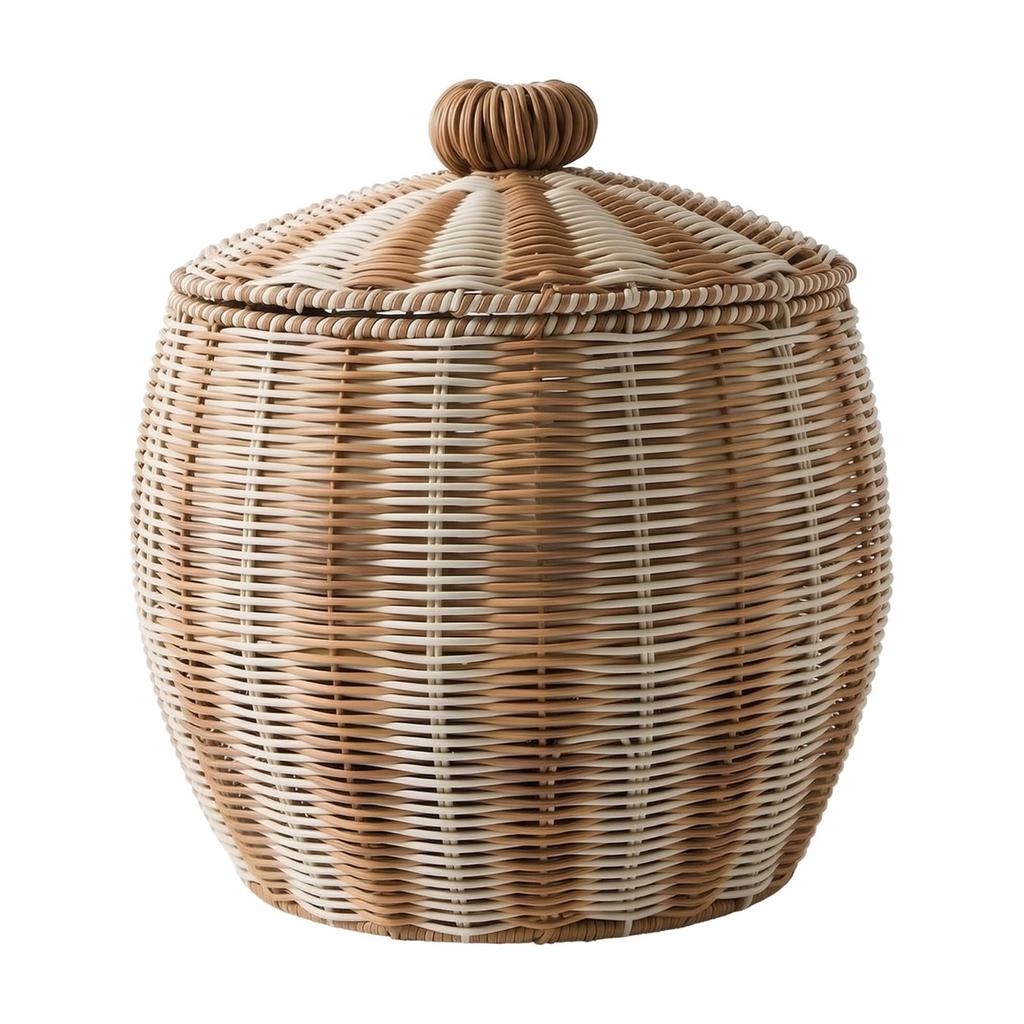 Round Woven Storage Basket with Lid Dust-Resistant for Bedroom Nightstands