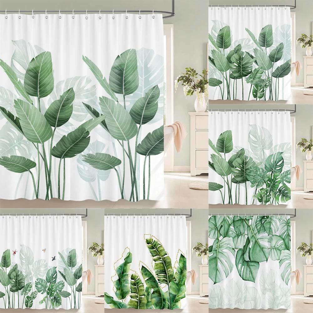 Bathroom Decoration Shower Curtain Tropical Green Plant Leaf Palm Cactus 3D Printing Waterproof Fabric Shower Curtains With Hook