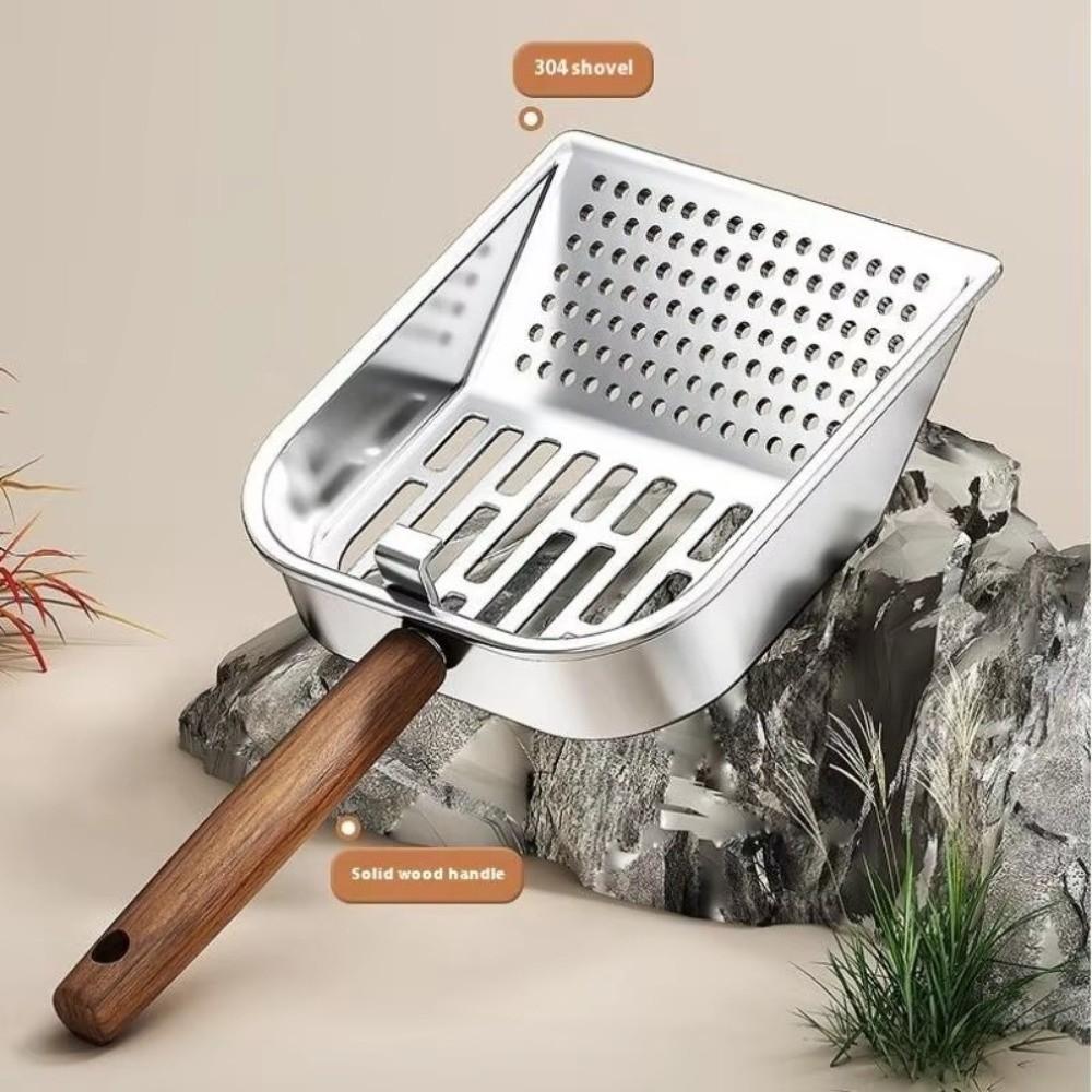 Cats Supplies Wooden Handle Cat Litter Scoop Stainless Steel Waste Removal Pet Waste Shovel Easy Clean Litter Box Scoop