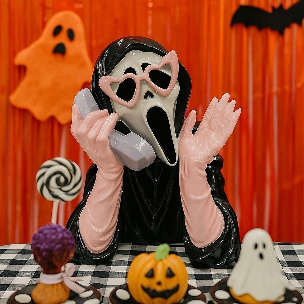 Pink Halloween Ghost Figurine Resin Glowing Ghost Ornament  Haunted House