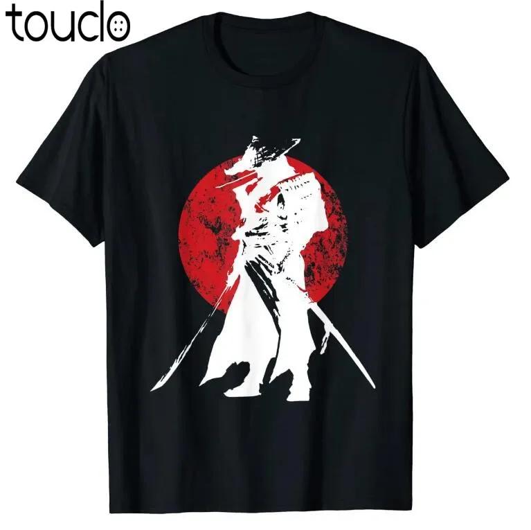 Samurai Warrior Graphic Print Short Sleeve TShirt Japanese Retro Distressed Graphic Tee Unisex S