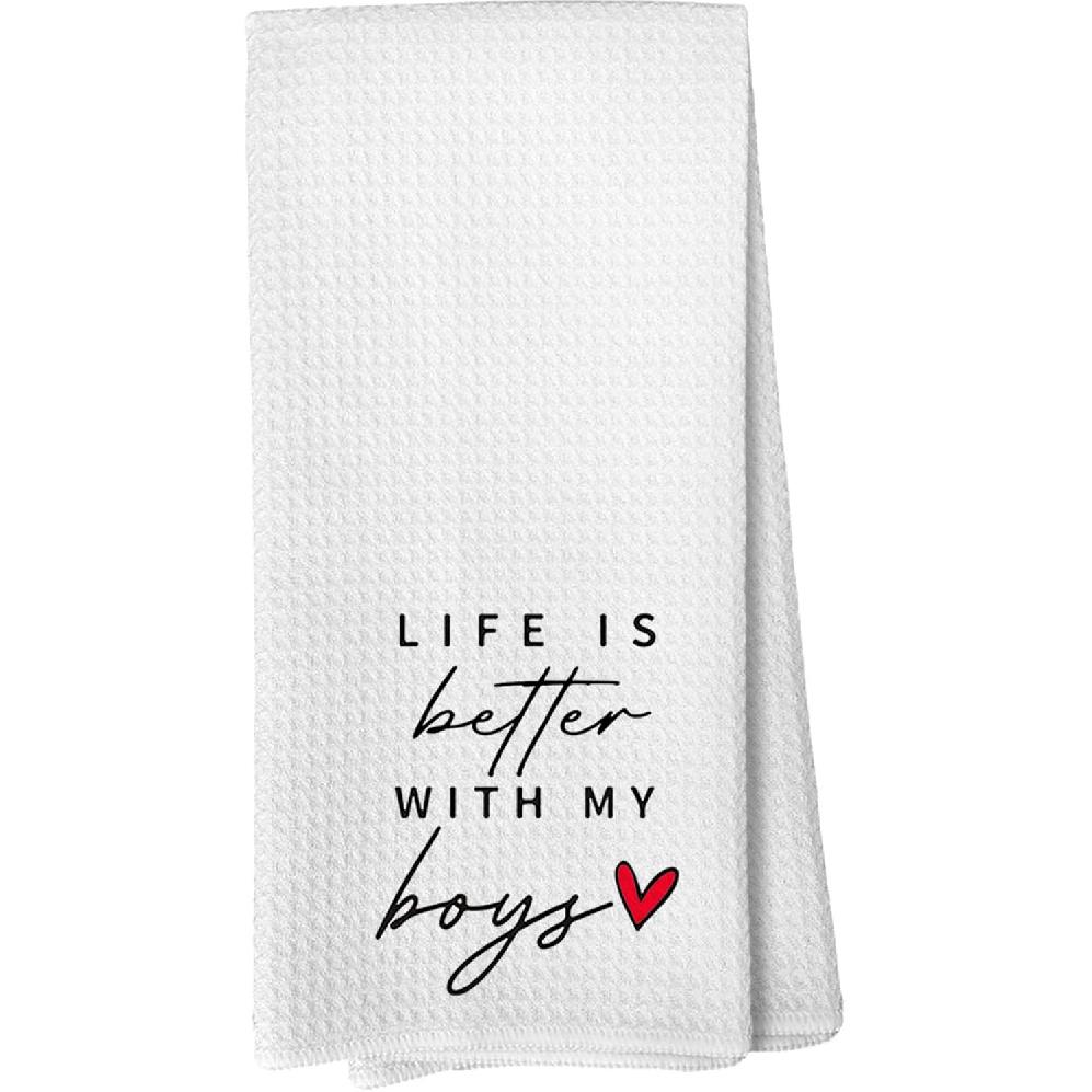 Life is Better with My Boys Kitchen Towels - Mom of Boys Hand Towels Dish Towels, Boy Mom Gifts, Ideas, Mom Life Waffle Weave Microfiber Towel 16x24 белый