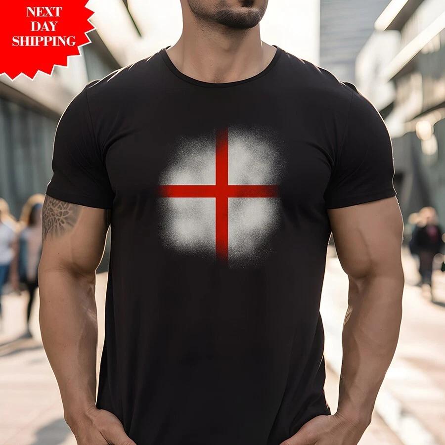 England St George Distressed Flag T Shirt Printed England Football Flag Gift Top S