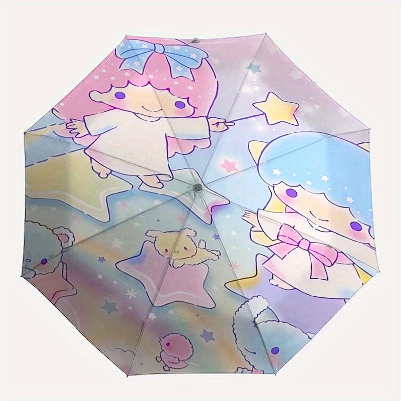 Little Twin Stars,Sanrio Characters Automatic Folding Umbrella Simple 8 Rib Design, Bright Cartoon Pattern, Durable Iron Frame, Suitable For