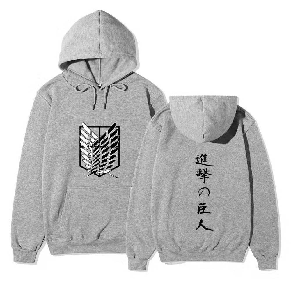 Attack On Titan Wings Of Freedom Hoodie Unisex Fleece Sweatshirt Front Logo Back Japanese Text Print Autumn Winter Pullover