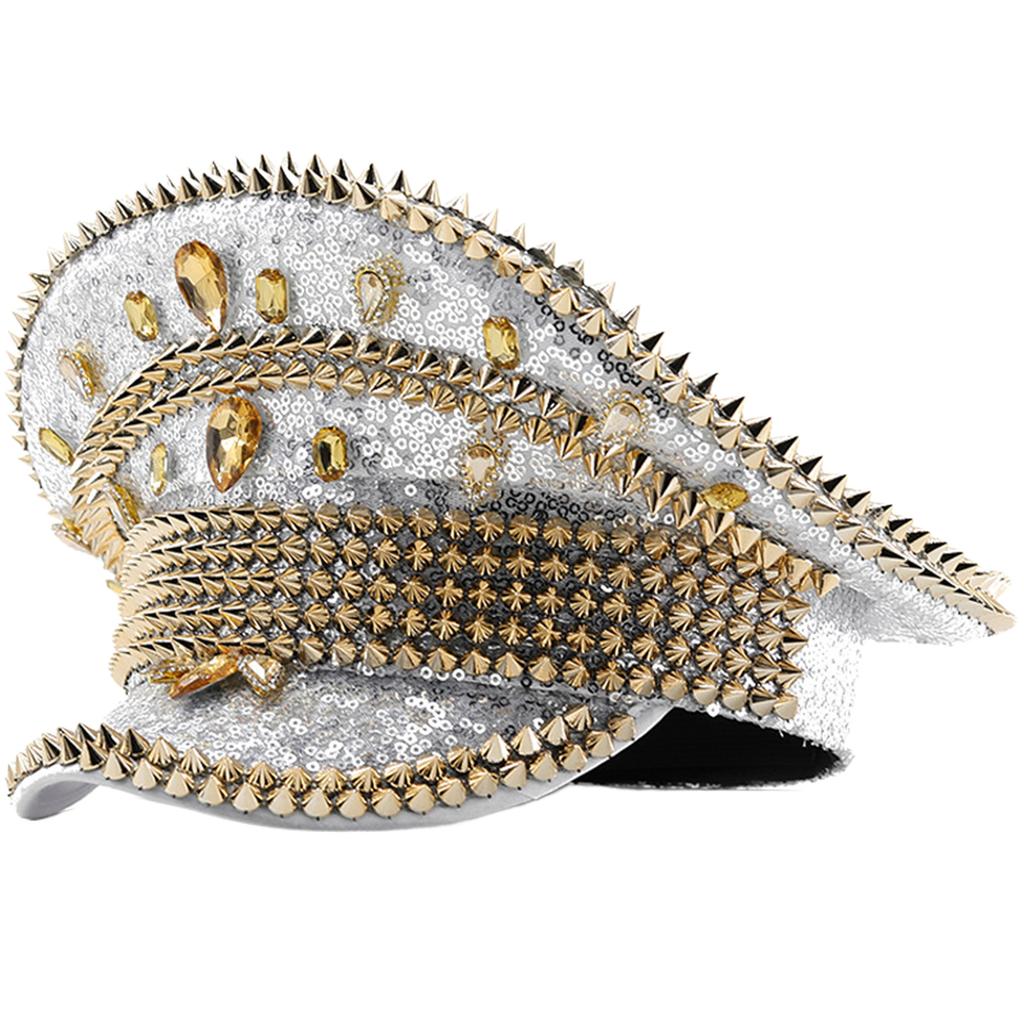 Sequins Captain Hat Crystal Sailor Hat for Disco House Cocktail Parties Vacation Sparkly Crystal for Comedian Actor