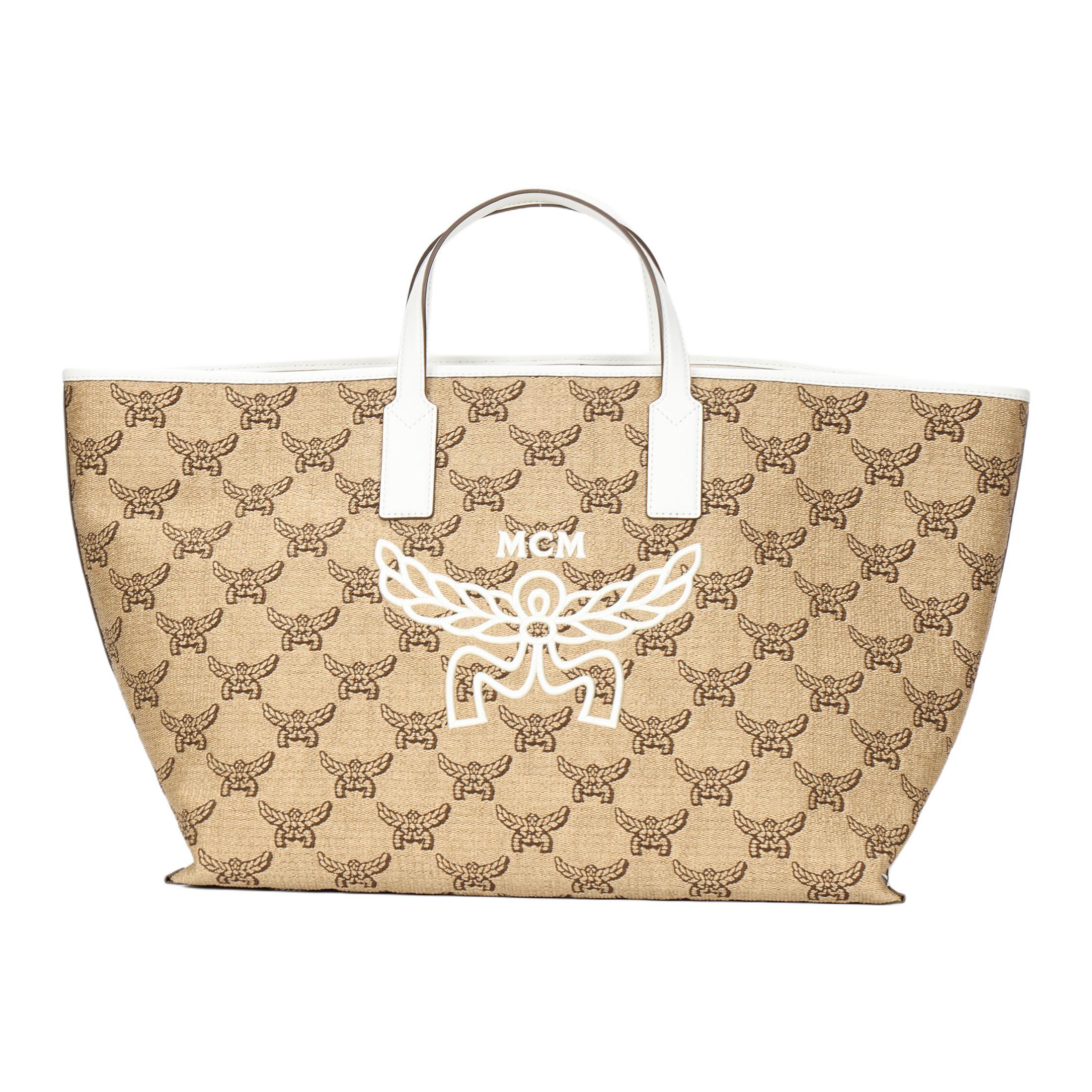 

MCM Lauretos Canvas Tote Bag with Large Logo & Leather Handles for Daily & Travel Use Basic Set (Bag+Dust Bag)