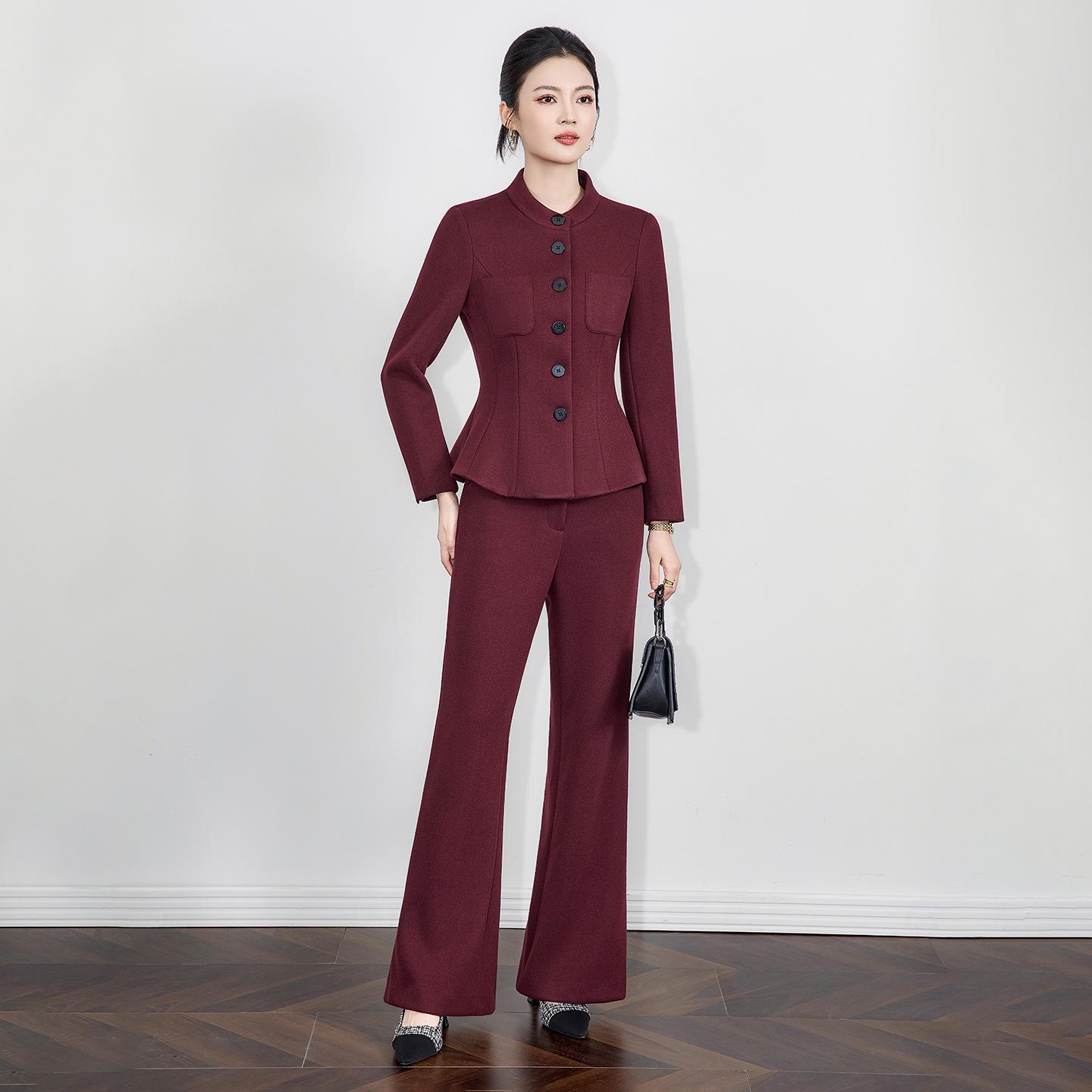 Nanyou Woolen Women s Waist-Cinched Blazer & Flared Pants Set - Goddess Style XXL вишня/фиолетовый