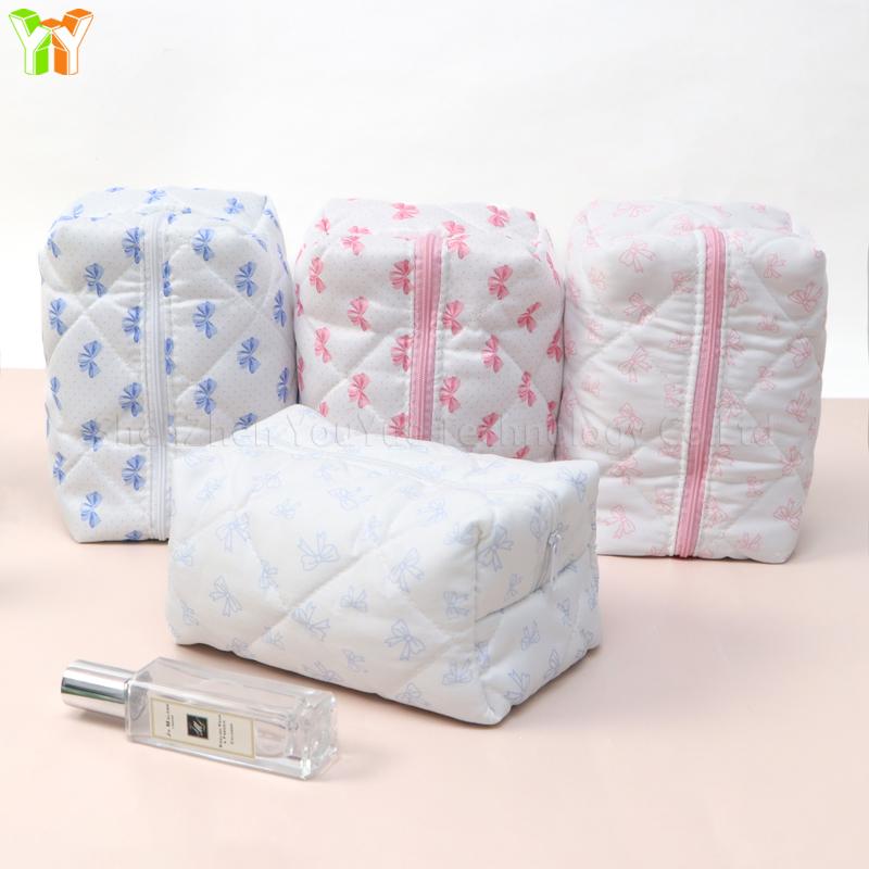 YY Handmade Cotton Makeup Bag for Women Aesthetic Girl for Toiletry Bag with Bow Detail National Style Handmade by Women