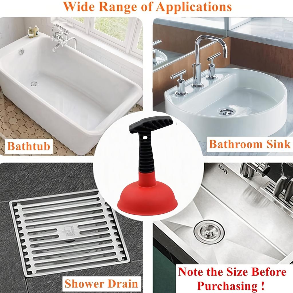 Heavy-Duty Manual Plunger with Thickened Suction Cup - 3-Second Quick Drainage, Non-Electric Hand-Powered Unclog Tool for Kitchen Sinks, Toilets