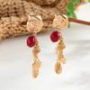 Salircon 1 Pairs Boho Metal Conch Drop Earrings Women Summer Imitation Pearl Resin Beads Tassel Piercing Ear Accessories Jewelry