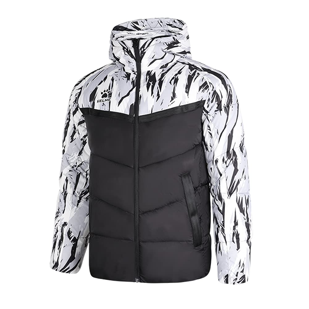 Kelme Men's Padded Down Jacket with Hood, Short Thick Down Coat (Black, Size S)