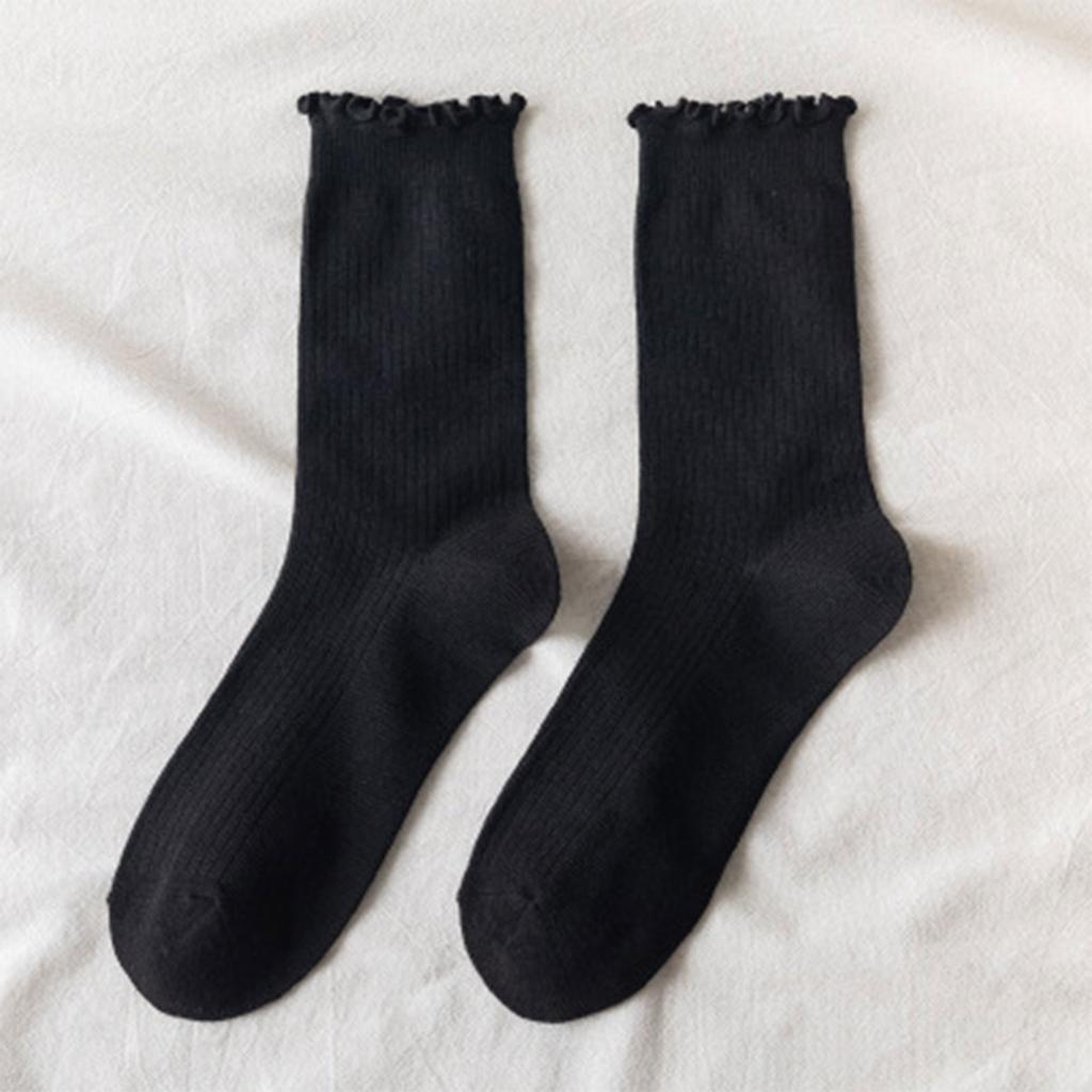Women Crew Socks Soft Cotton Comfortable Breathable Ruffle Edge Casual Everyday Socks for All 1 Pair