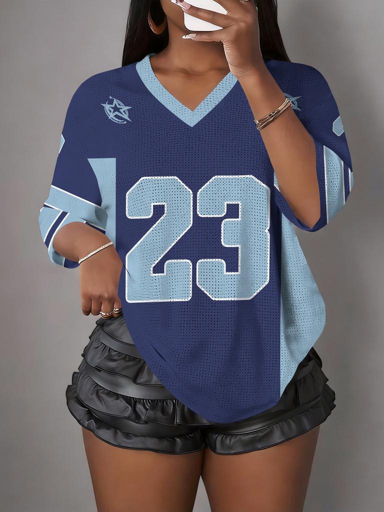 Damen NO.23 Print V-Ausschnitt Kurzarm T-Shirt Sommer Grafik T-Shirt Baseball Trikots Große Größen Sport T-Shirt
