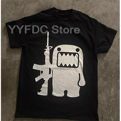 Retro Guitar Playing Domo T Shirt Harajuku Fashion Cartoon Print Tshirt Unisex Women Summer Cotton Round Neck Short Sleeve Tee Top