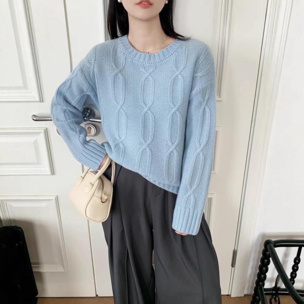 Women's 100% Pure Wool Jacquard Sweater - Autumn/Winter Round Neck Loose Fit