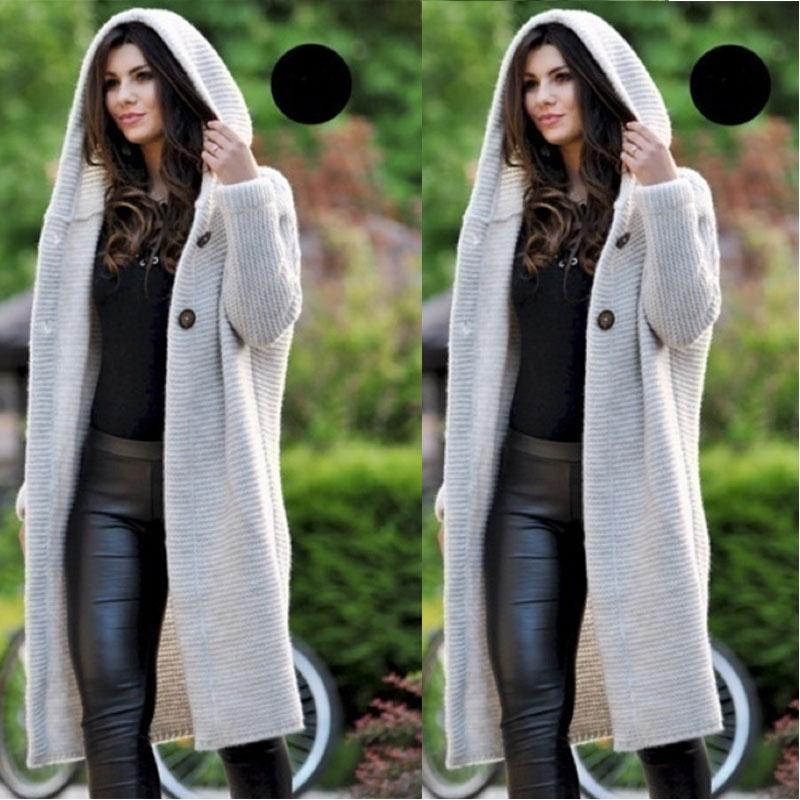 Cozy Plus Size Autumn And Winter Long Cardigan Hooded Sweater Womens Coat