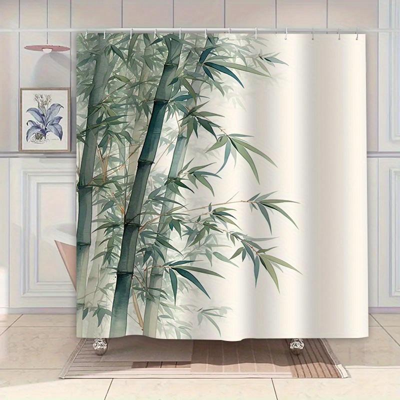 Elegant duschdraperi med bambumönster, Högkvalitativ polyester, Konstnärlig design, Tvättbar stickad väv, Inkluderar krokar, Badrumsinredning
