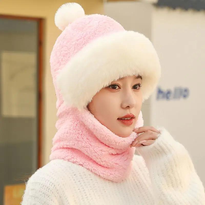 

Зимний комплект шарфов с капюшоном для женщин, плюшевая теплая шея, русская уличная лыжная ветрозащитная шапка, толстые плюшевые пушистые шапочки