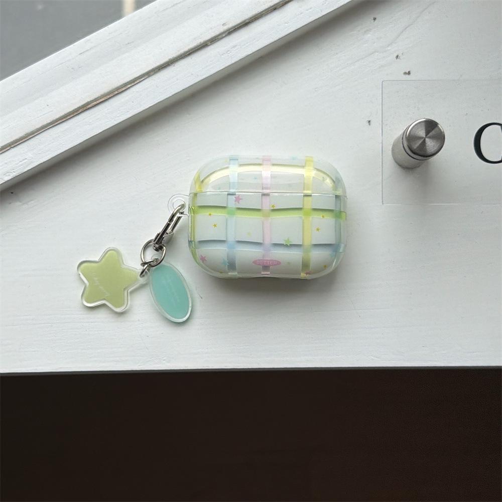 INS Style Color Plaid Apple Earphone Cover for AirPods 1 /1 Generation Star Pendant Case PRO1 Cartoon PRO1