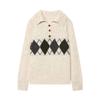 Womens Classic Argyle Collar Knit Sweater Regular Fit Long Sleeve Neutral Tones Office Casual Wear