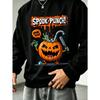 Men's Graphic Print Crew Neck Sweatshirt With Spook Punch Zombie Hand Pumpkin Halloween, Loose Fit Streetwear.