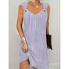 Wavy Stripe Solid Dress, Casual V Neck Sleeveless Mini Dress, Women's Clothing