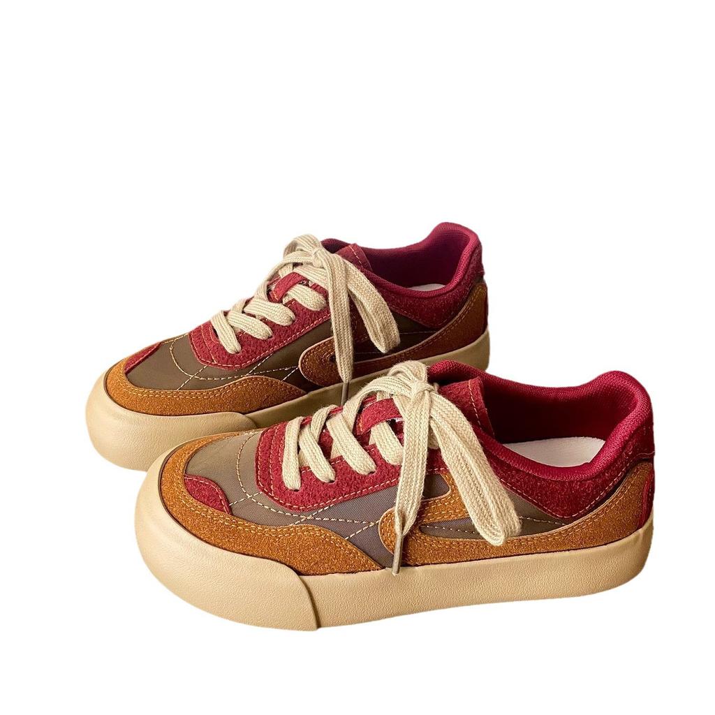 Retro red thick baseplate shoes women's autumn new niche Hong Kong style round head casual moral training shoes
