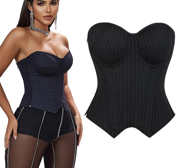 Corset Tops for Women Plus Size Lace up Halloween Costumes Strapless Zip Push-up Cup Bustier Office Club
