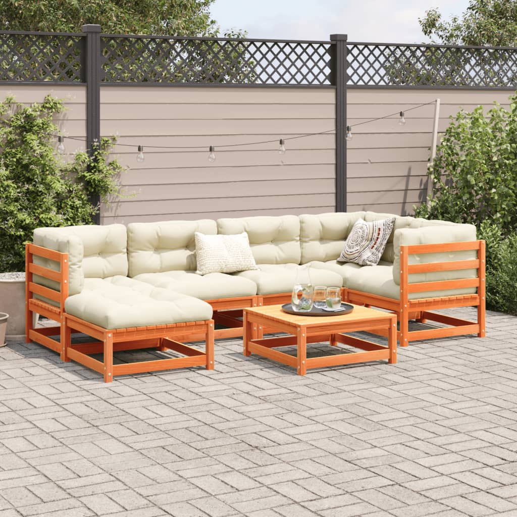 7 Piece Garden Sofa Set with Cushions Wax Brown Pine Wood