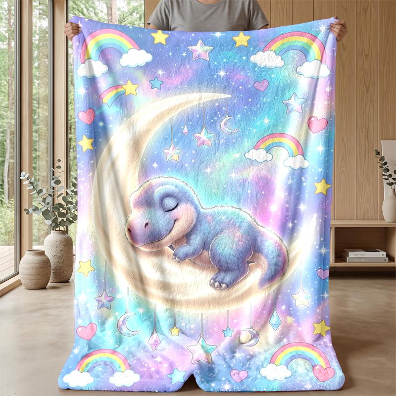 Dinosaur Dreams in Space blanket Personalized Name Flannel Blanket Soft Cozy Plush Throw for Sofa Bed Lightweight Home Decor