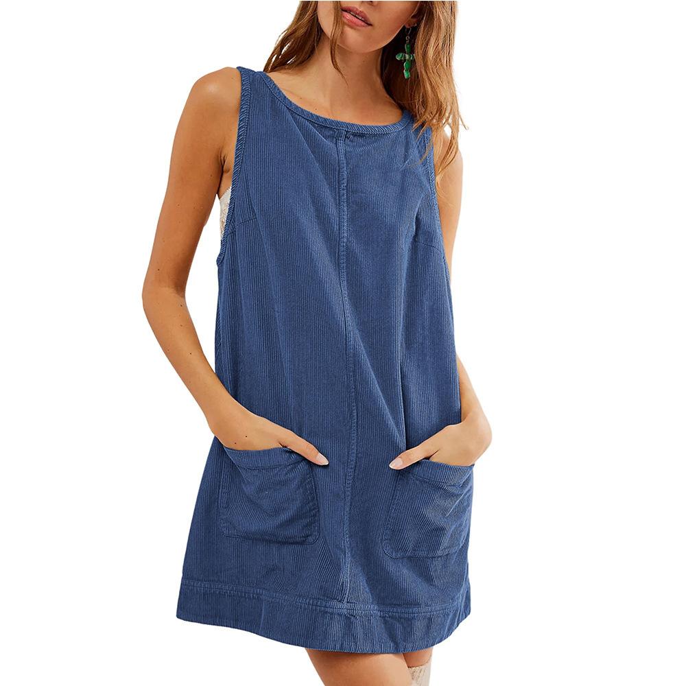 GMXIA Women's Fashion Summer Spring Solid Color Print Sleeveless O-Neck Casual Dresses