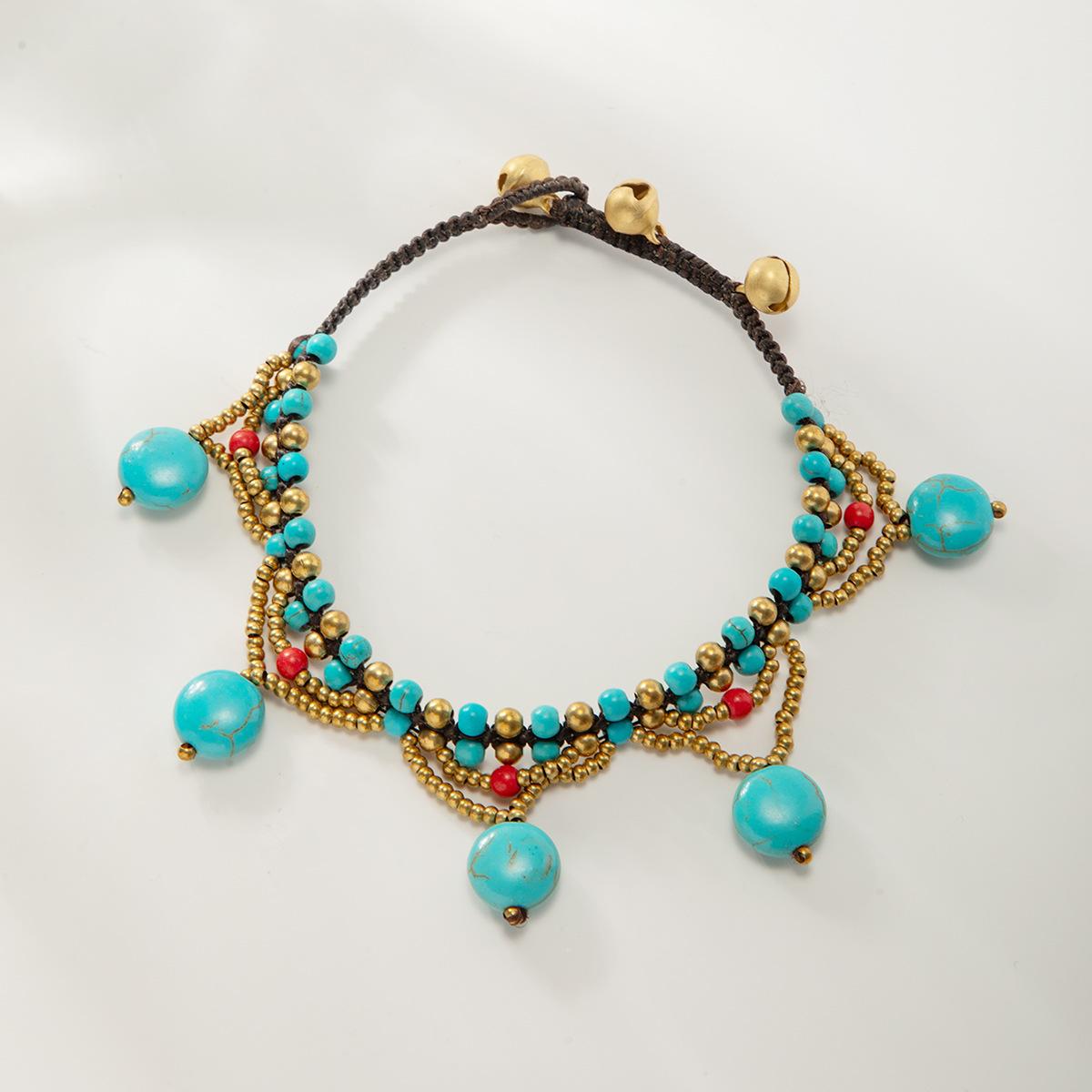 

Богемный отпуск бирюзовый круглый пляжный браслет на лодыжку ручной работы из бисера и медных бусин для женщин золотой