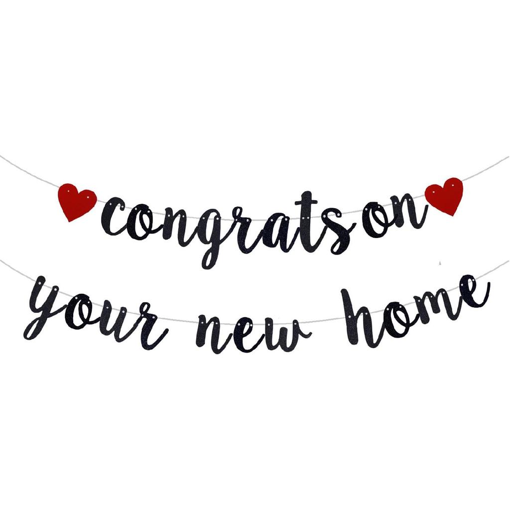 New Home New Chapter Banner, Pre-strung Congrats On Your New Home Banner, Black Glitter Housewarming Party Decorations, Home Decor