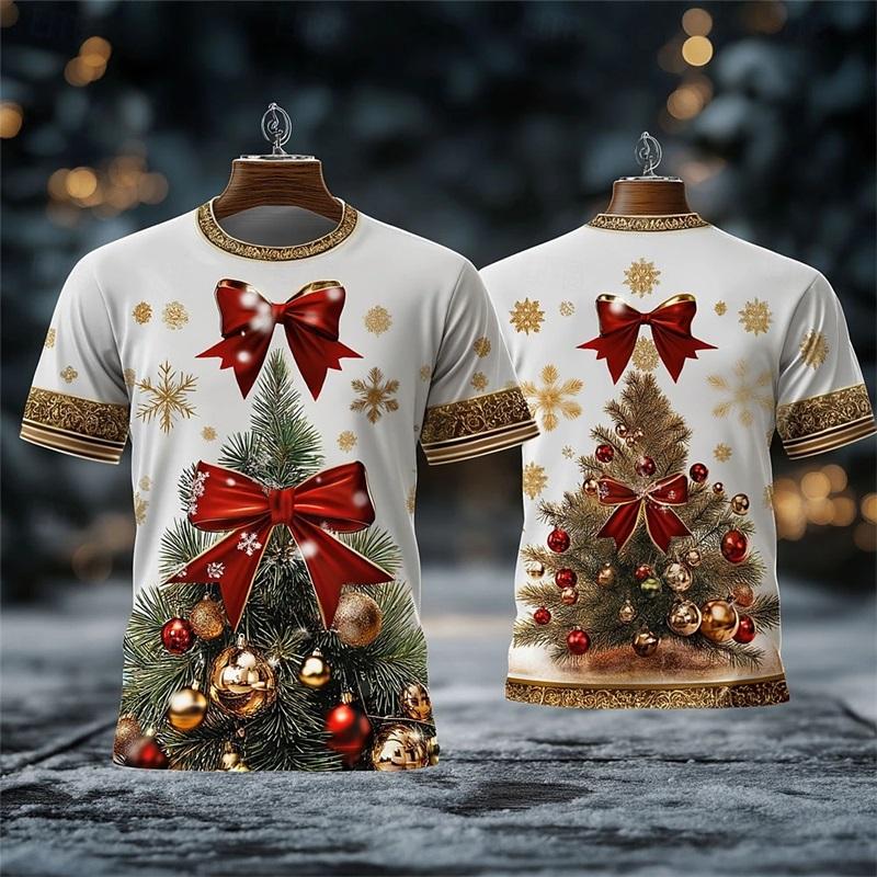3D Printed Christmas Tree Snowflake Pattern Casual Short Sleeve Cosplay Dress T-Shirt Party