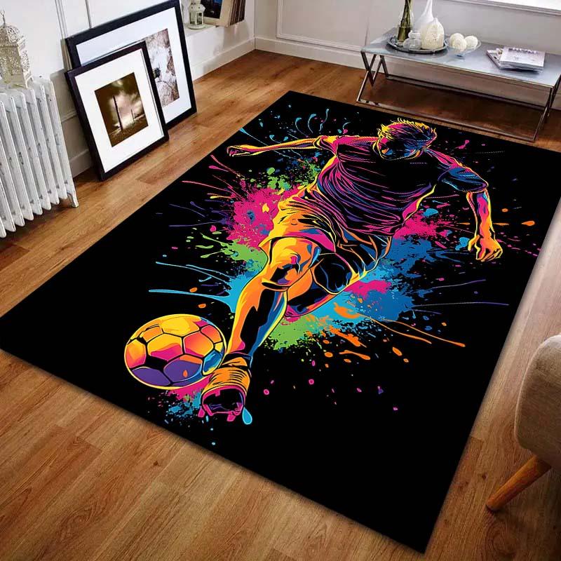 1PC Colorful Splattered Soccer Player Carpet for Living Room Bedroom Sofa Home Decor Rus Non-slip Floor Mat Luxury Gift