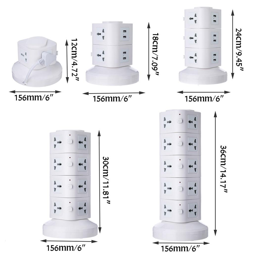 100v-250v Vertical Power Socket Powerboard Outlet Plug Extension Multi USB Ports Charger Socket Power Strip White 3500w